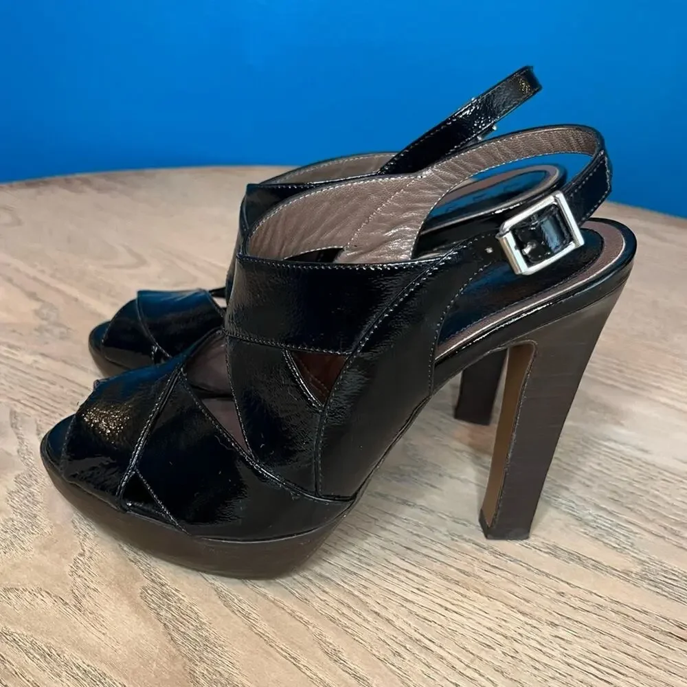 Marni Patent Leather Peep Toe Slingback Platform Heeled Sandals Women’s Size 7